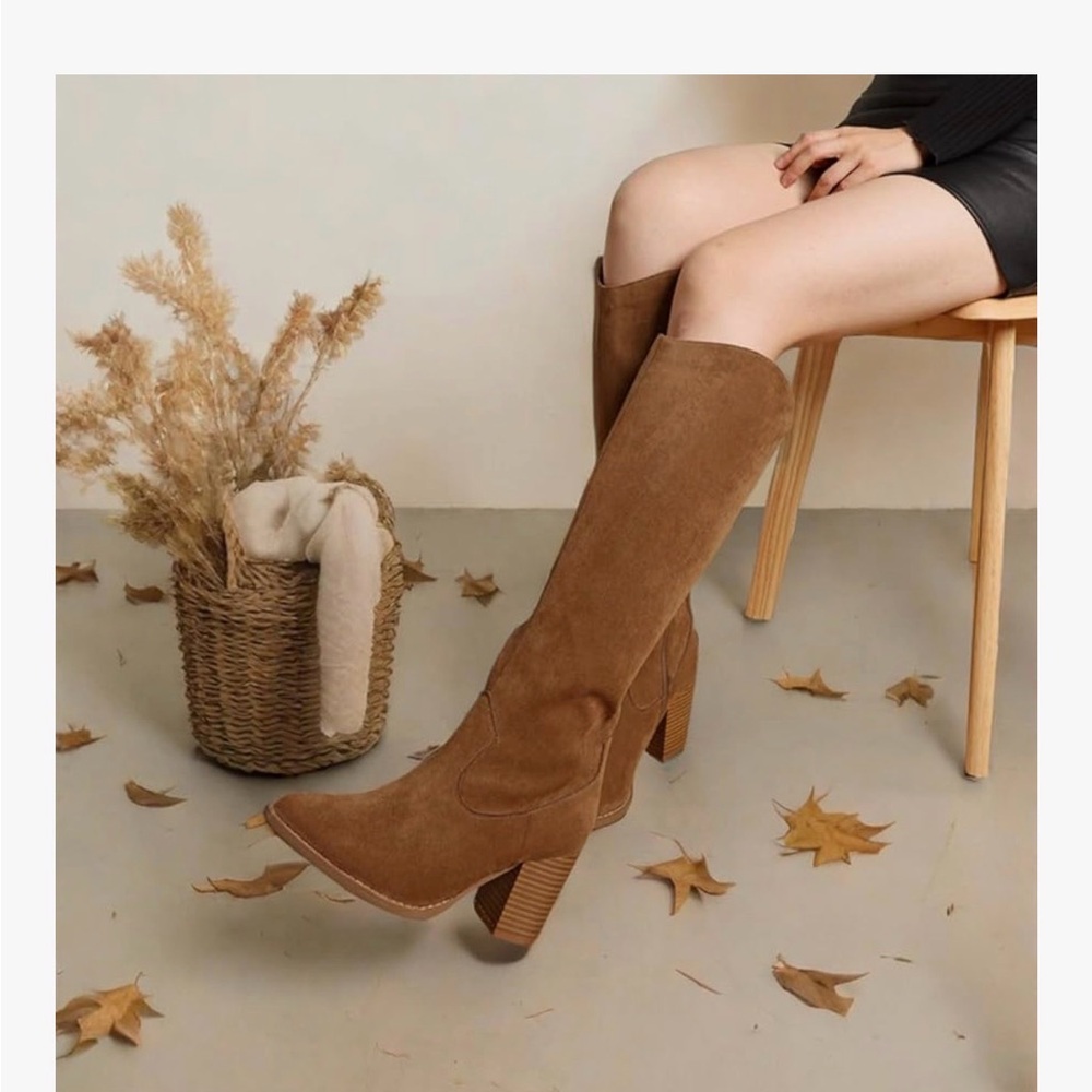 Brown Suede Knee-High Boots